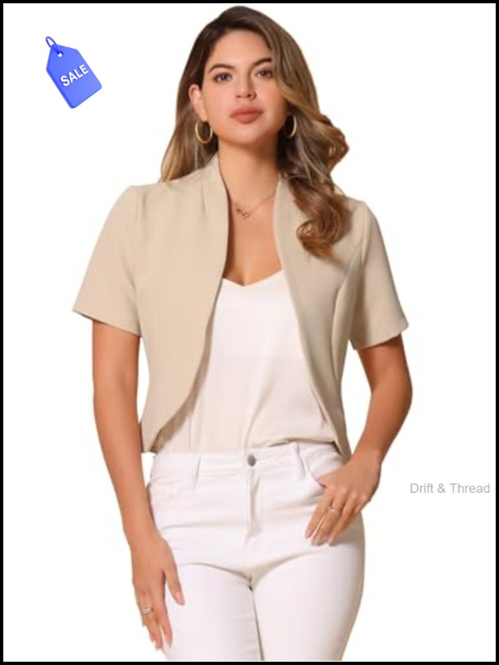 Womens Business Casual Open Front Cropped Blazer Shrug Jacket